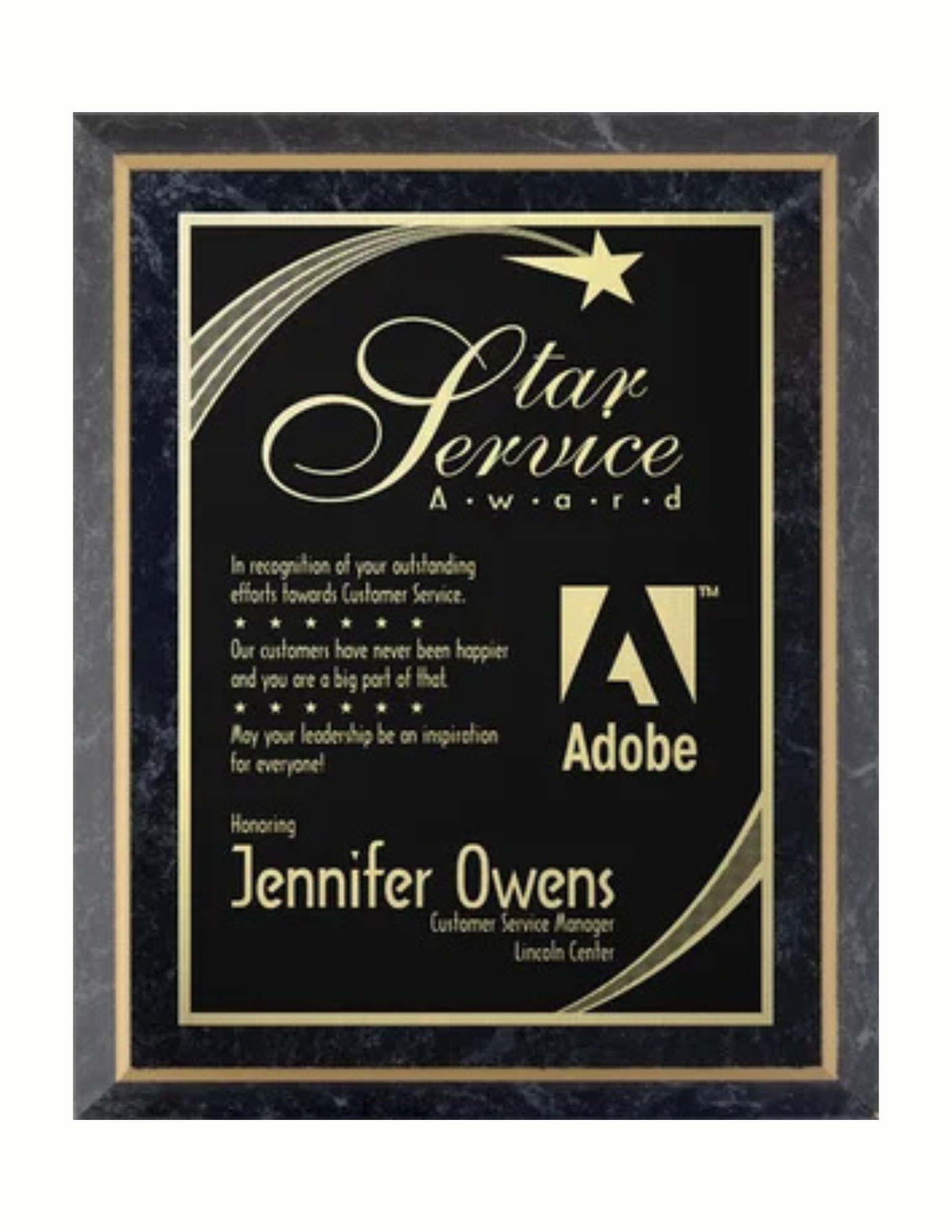 Executive Black Marble, Gold Trim Press-board Plaque- 4 Sizes (2 Custom Options)