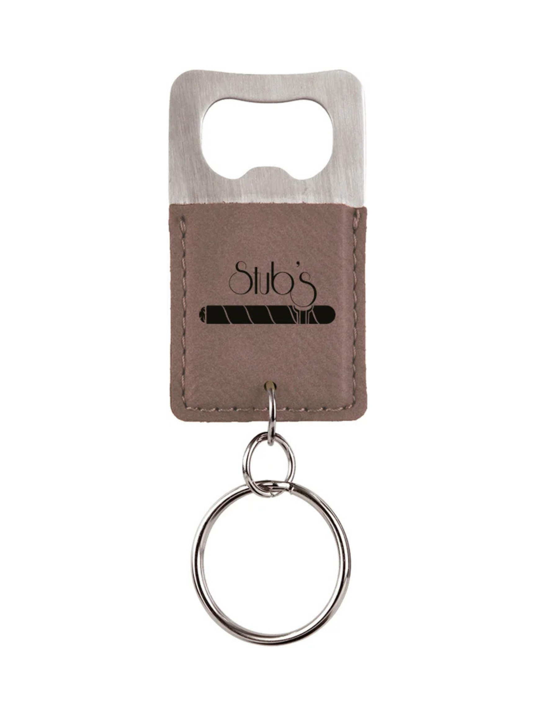 Rectangle Gray Laserable Leatherette Bottle Opener Keychain 2.75" x 1.5" (Includes Engraving)