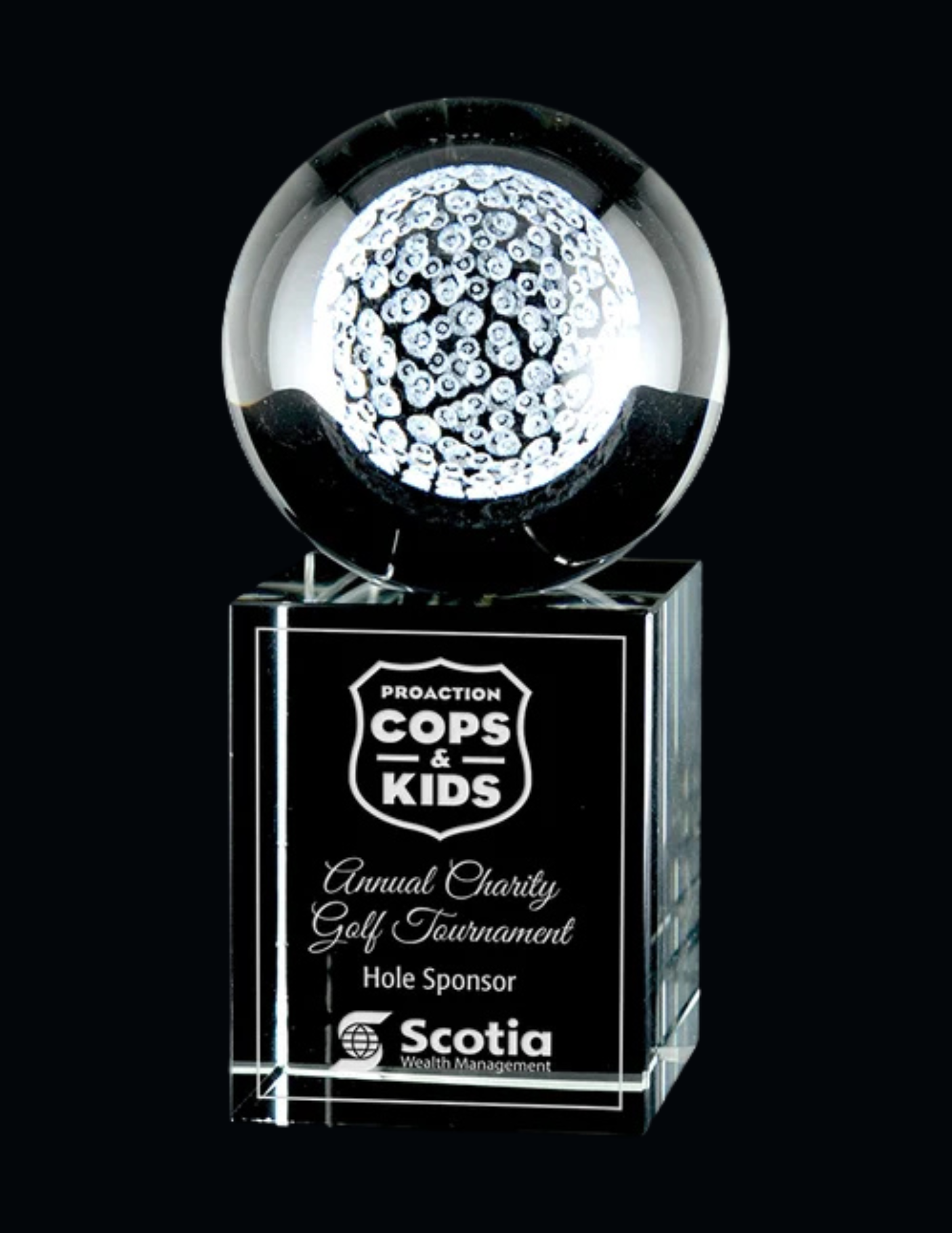 3D Laser Rise & Shine Crystal Golf Award- 3 Sizes (Includes Engraving)