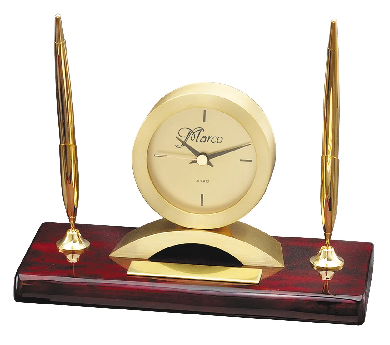 Elegant Modern Rosewood Piano Finish Clock/Pen Set 7.75" x 3.75" x 5.5" (Includes Engraving)