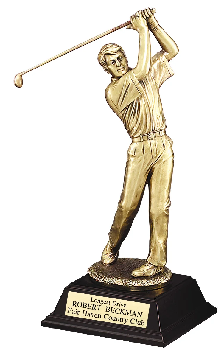 Elegant Majestic Gold Golfer Sculptures- 3 Sizes (Includes Engraving)