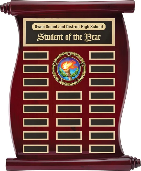 Rosewood Piano Finish Scroll Annual Plaque 12x15" (Includes Header- 2 Custom Options)