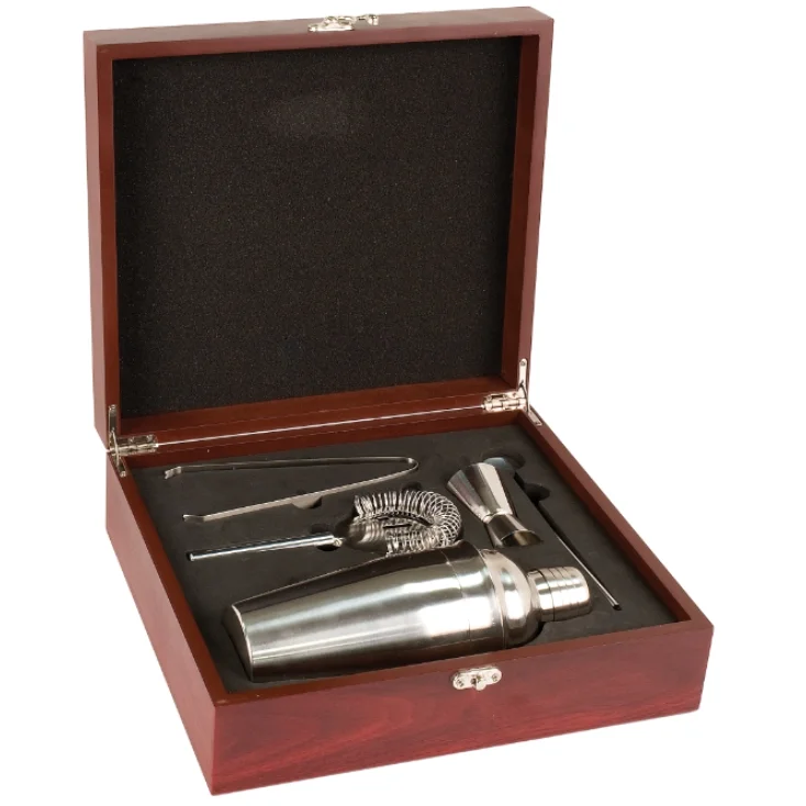 Rosewood Finish Martini Set- Case Size 11.625" x 4" (Includes Engraving)