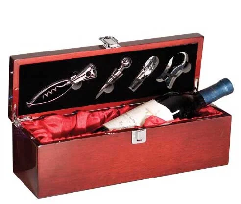 Rosewood Finish Single Presentation Wine Box 14.25"x4.5"x4.75" (Includes Engraving)