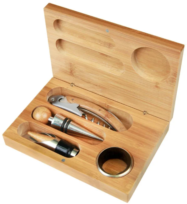 Bamboo 4 Piece Wine Tool Set- Case Sizes 6.25" x 4.25" (Includes Engraving)