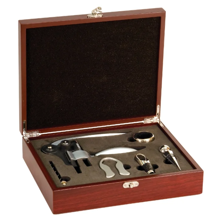 Rosewood 5 Piece Wine Tool Set- Case Size 10.75" x 8.75" (Includes Engraving)