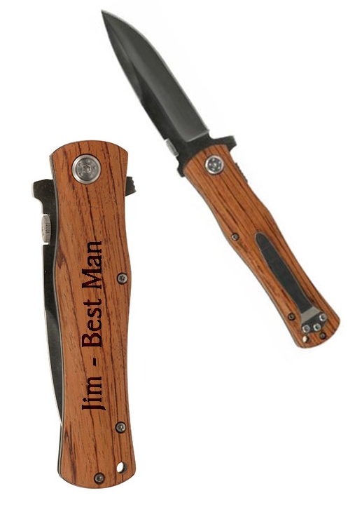 4" Wood Handle Knife (Includes Engraving)