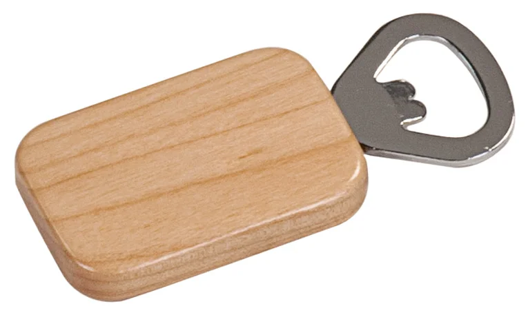 Wood Finish Magentic Rectangle Bottle Opener 1.5" x 2.25"- 2 Colors (includes Engraving)