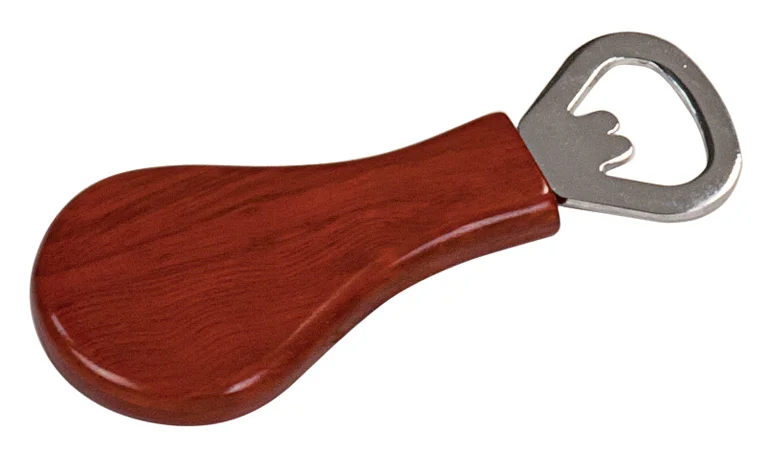 Wood Finish Magnetic Pear-Shaped Bottle Opener 1.25" x 4"- 2 Colors (includes Engraving)