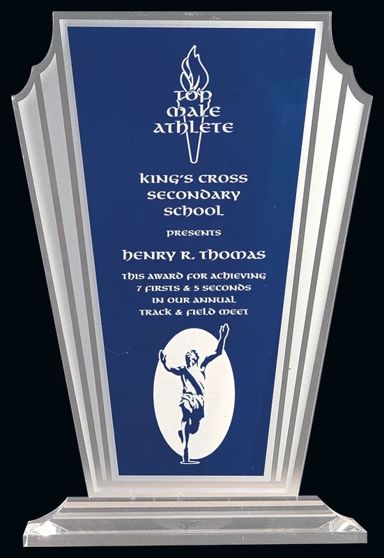 Blue Tapered Silhouette Acrylic Award 3 Sizes (Engraving Included)