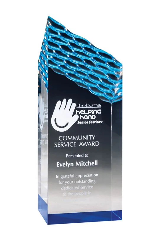 Acrylic Waterfall Award Blue- 2 Sizes (2 Custom Options)