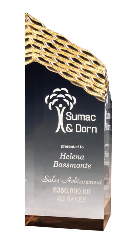 Acrylic Waterfall Award Gold- 2 Sizes (2 Custom Options)