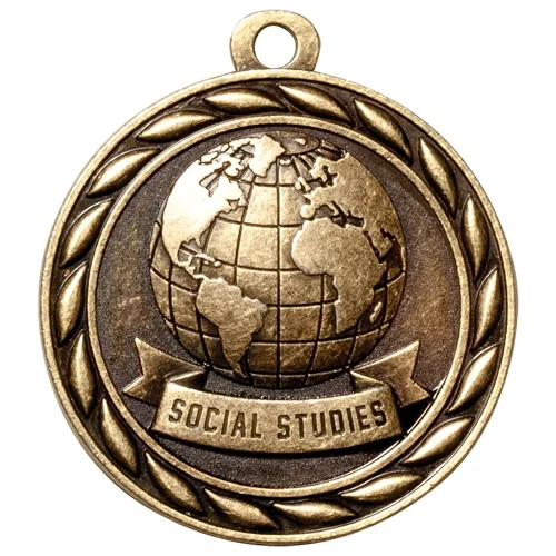 Classic Social Studies Medal 2" (Gold Only) (Includes Ribbon)