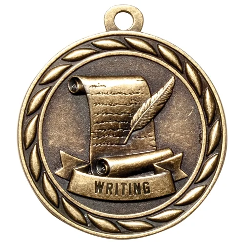 Classic 2" Writing Medal (Gold Only) (Includes Ribbon)
