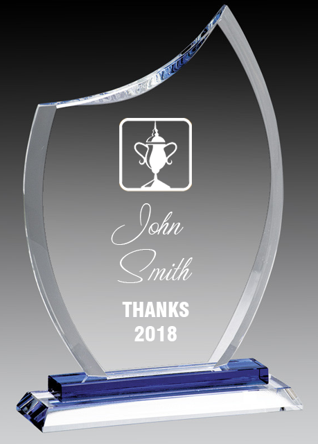 Glass Clear Rounded Peak, Blue Base- 2 Sizes (Includes Engraving)