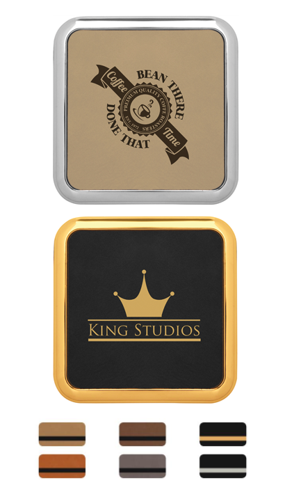 3.625" Square Laserable Leatherette Coaster (Includes Engraving)