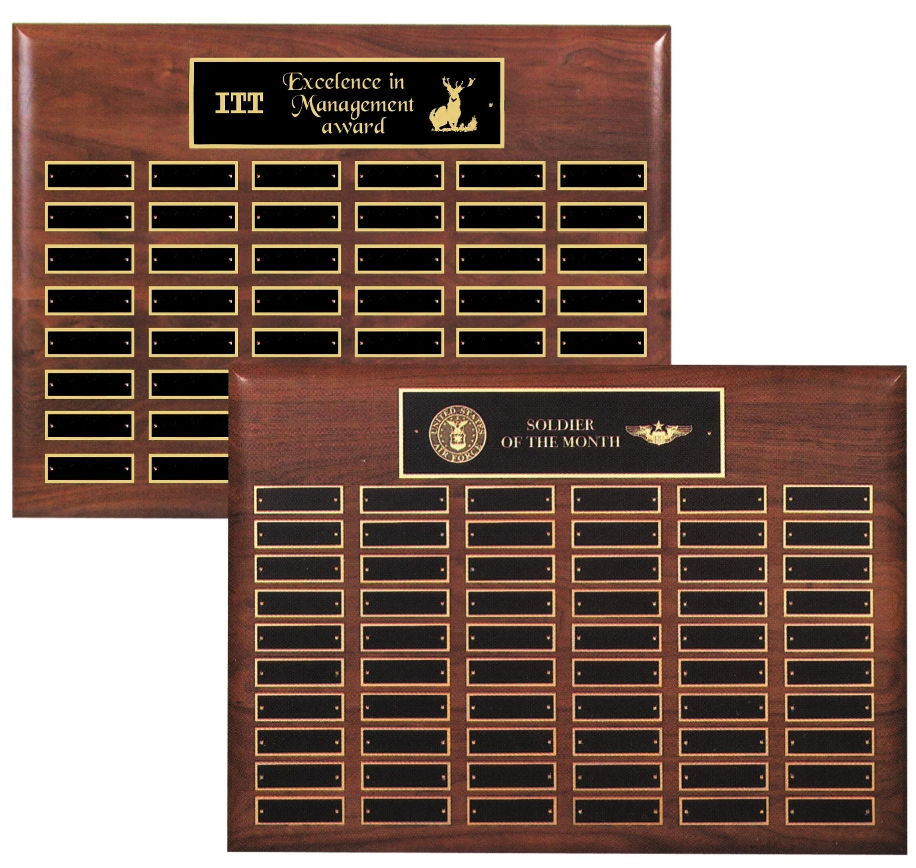 Walnut Plaque - Solid Black Brass Plates- 4 sizes (Includes Header Engraving)