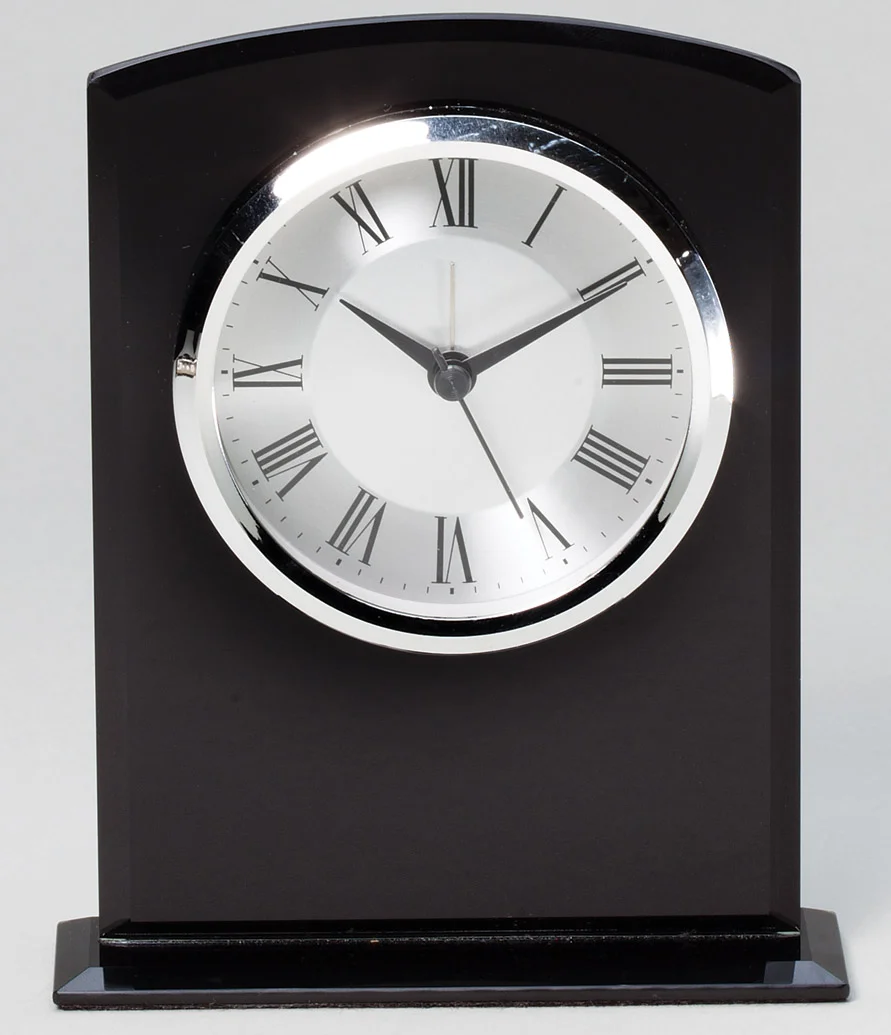 Black Glass Clock 5" x 6.25" (Includes Engraving)