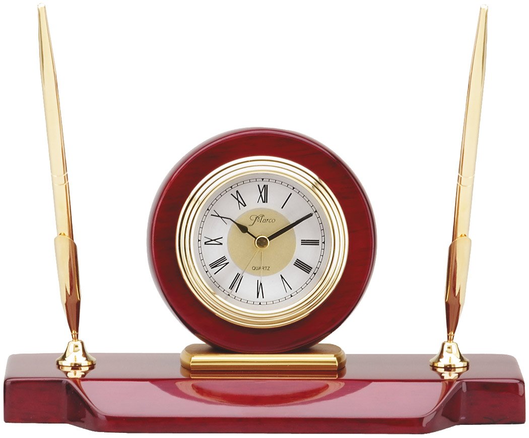 Desk Clock Pen Set Slant Base 9" x 3.5" x 5" (Includes Engraving)
