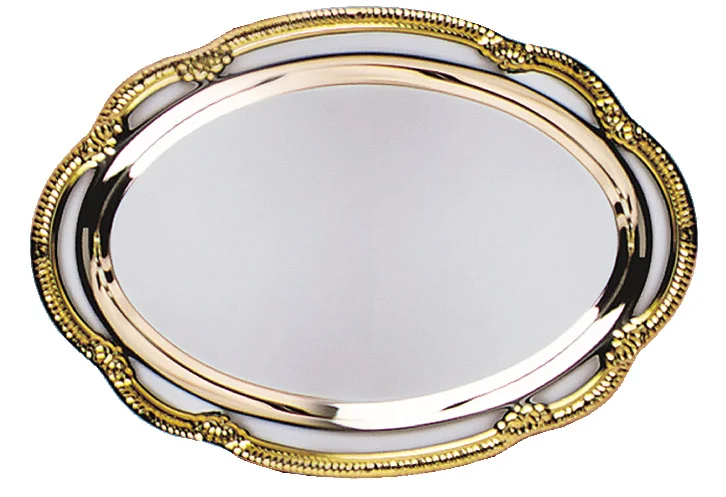 Silver Plated Oval Gold Trim Tray with Stand- 2 Sizes