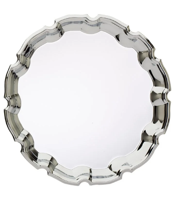 Chrome Plated Circle Oranmental Tray with Stand- 2 Sizes