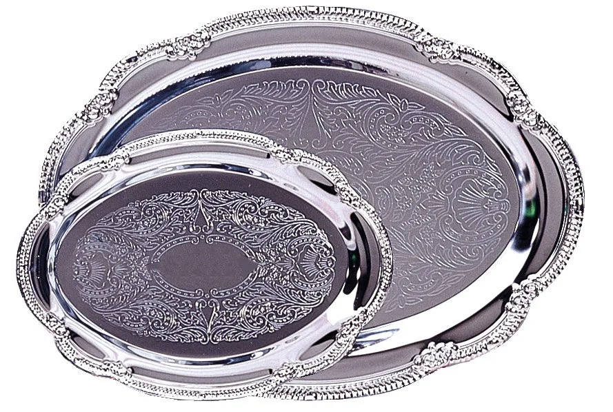 Chrome Plated Oval Tray with Stand- 2 Sizes