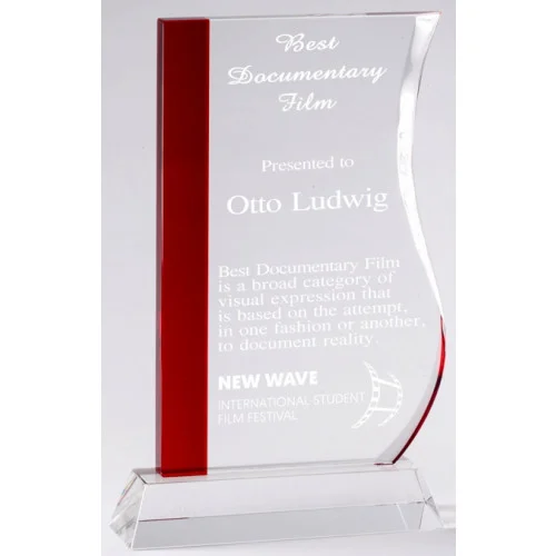 Double Arc Series Red Wave Crystal Award- 3 Sizes (Includes Engraving)