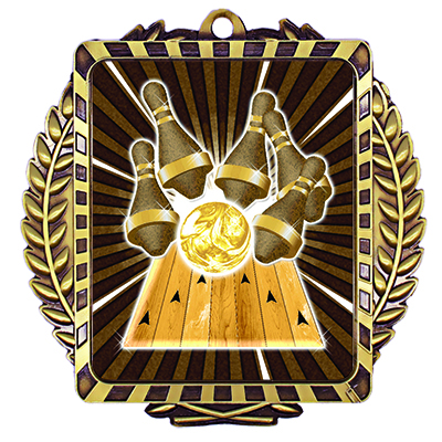 Lynx 5 Pin Bowling 3.5"x3.5" Medal (Includes Ribbon)