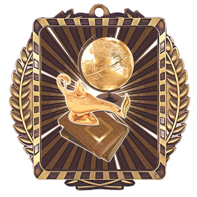 Lynx Lamp of Knowledge 3.5" x 3.5" Medal (Includes Ribbon)