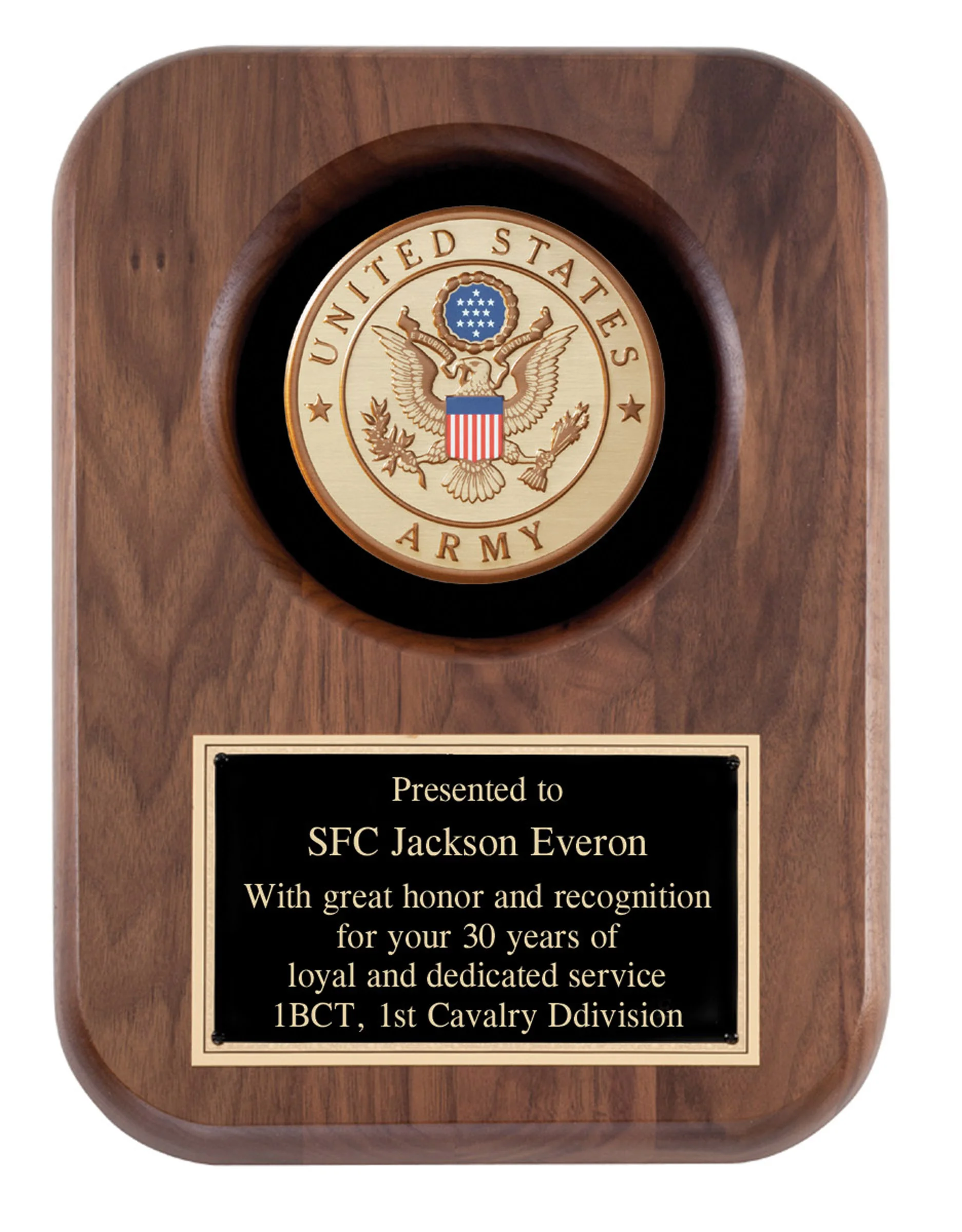 US Army Walnut Plaque 9 x 12" (Includes Engraving)