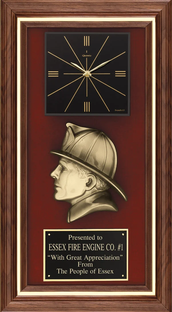 Fireman Walnut Plaque Clock 13 x 24" (Includes Engraving)