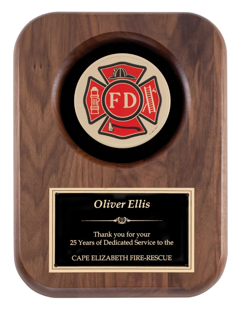 Maltese Cross Fireman Walnut Plaque 9 x 12" (Includes Engraving)