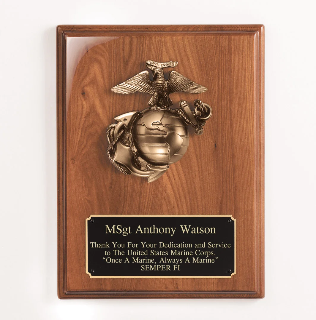 Marine Corp. Walnut Plaque 9" x 12" (Includes Engraving)