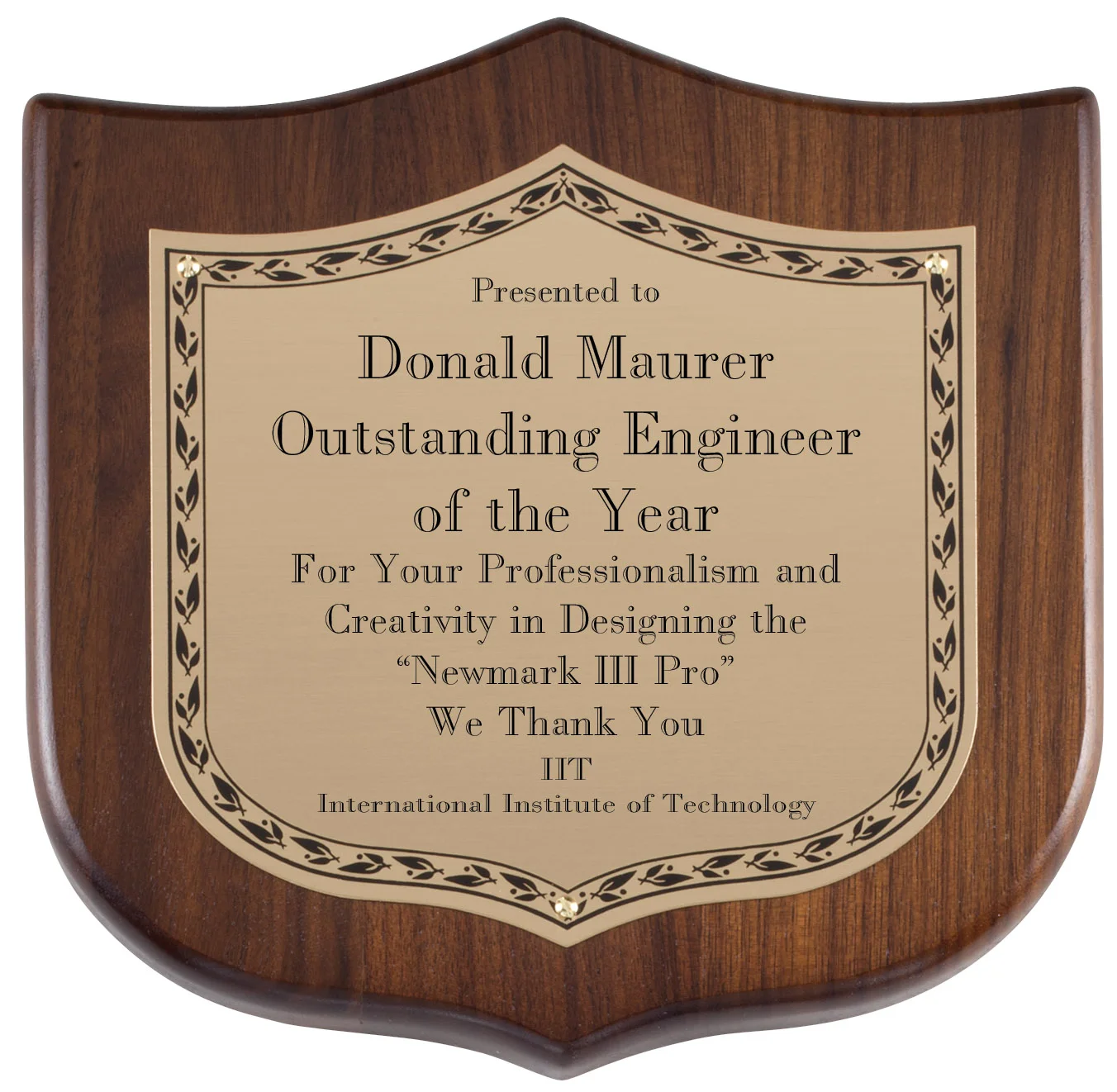 Durham Walnut Shield Plaque Gold Plate- 2 Sizes (2 Custom Options)