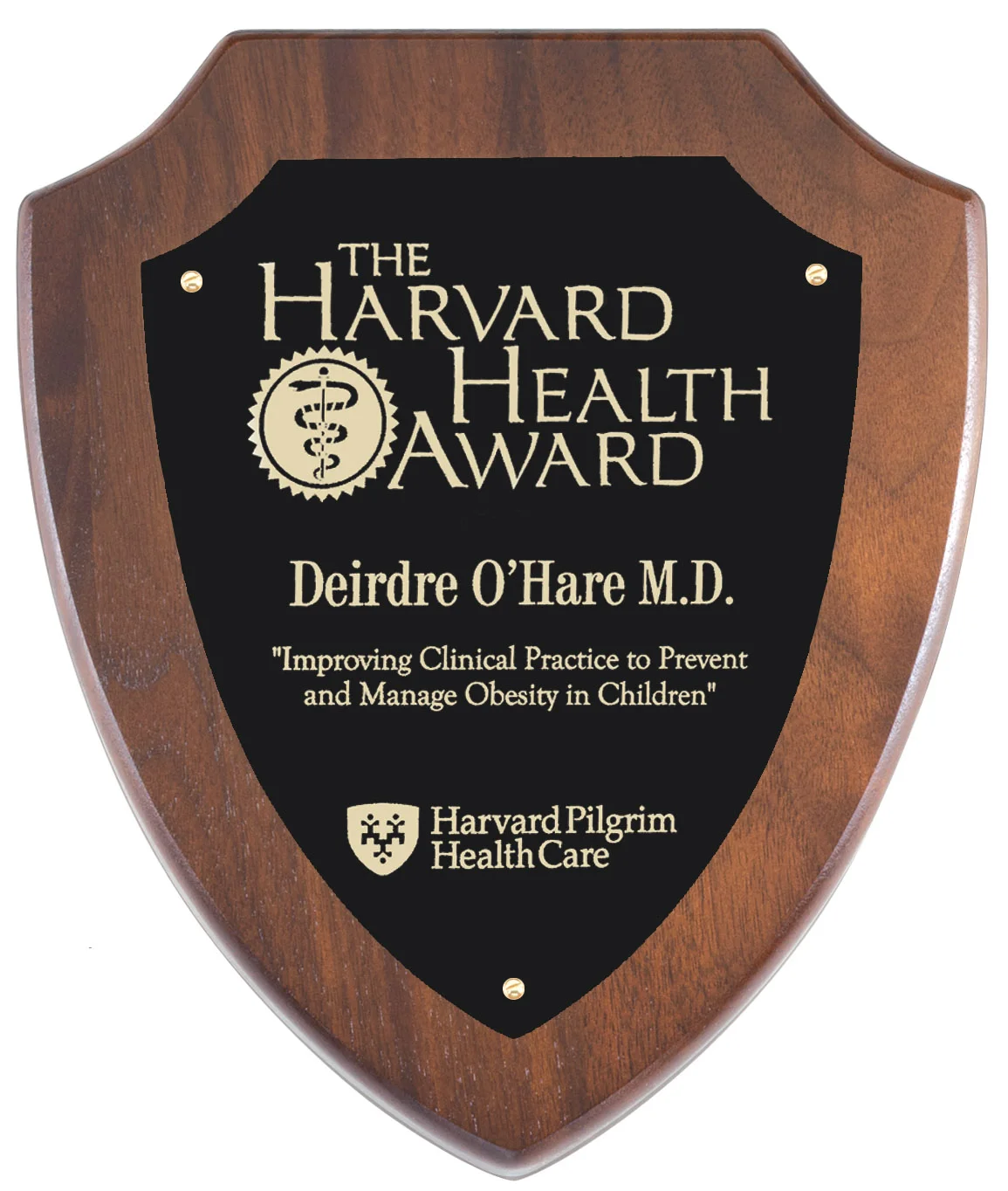 Gråsten Walnut Shield Plaque/Black Brass- 3 Sizes (Includes Engraving)