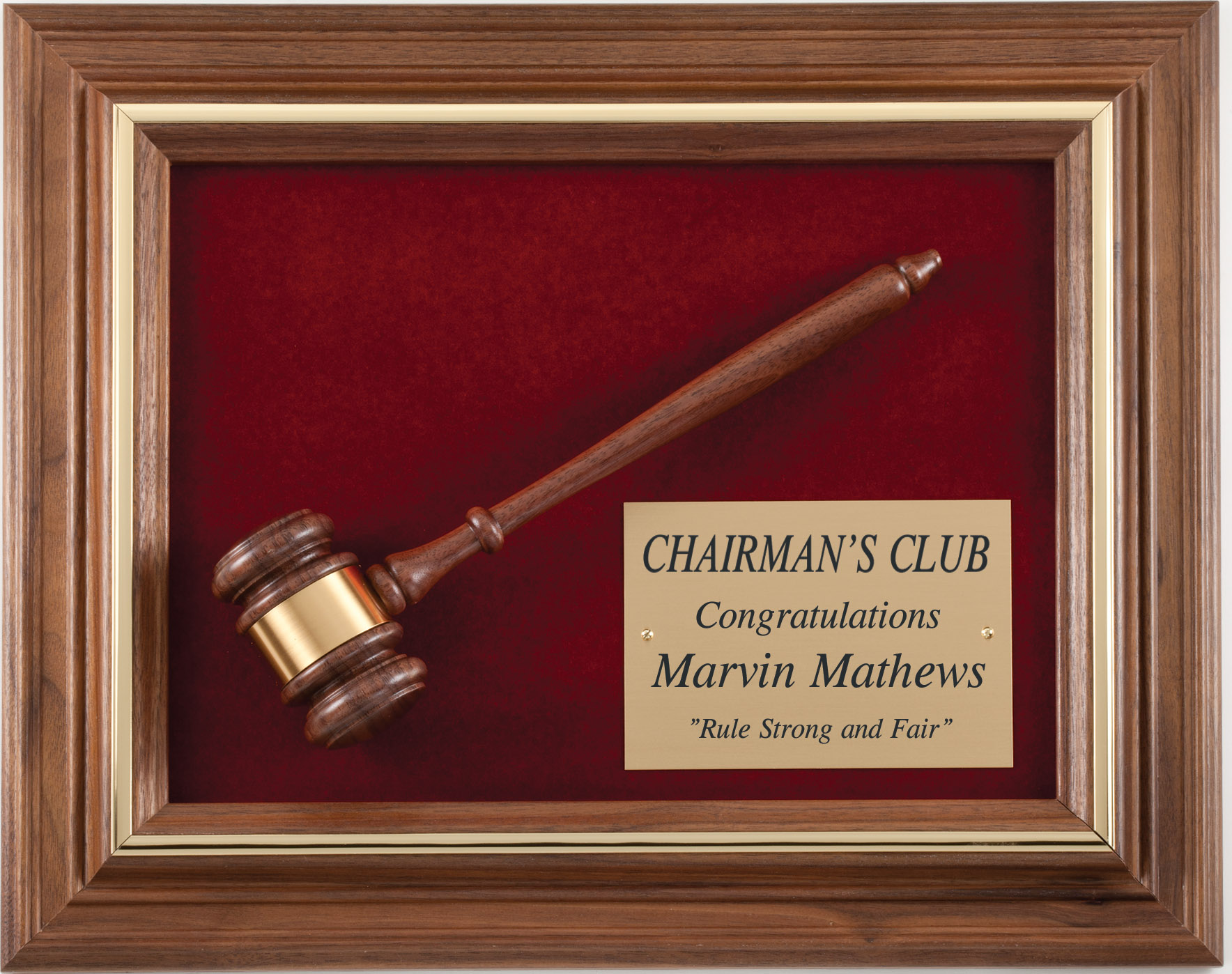 The Judicater Walnut Framed Gavel Plaque 12.5" x 15.5" (Includes Engraving)