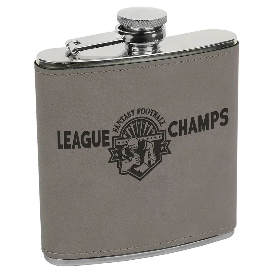 6 oz. Gray Laserable Leatherette Stainless Steel Flask (Includes Engraving)