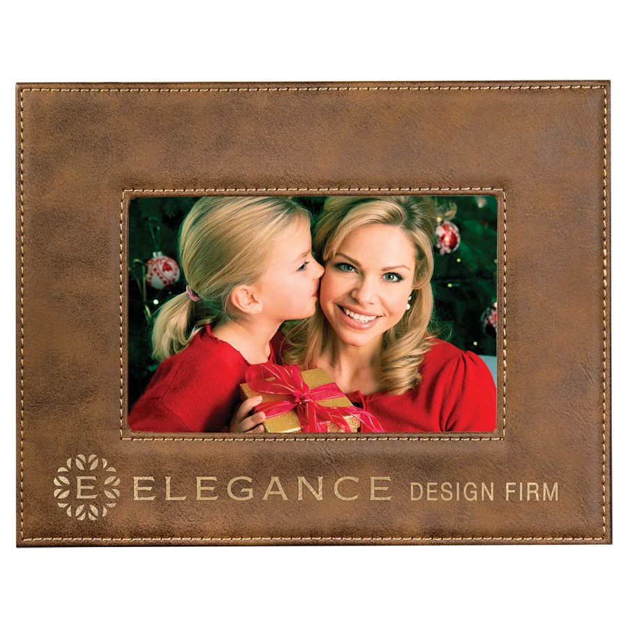 4" x 6" Rustic/Gold Laserable Leatherette Picture Frame (Includes Engraving)