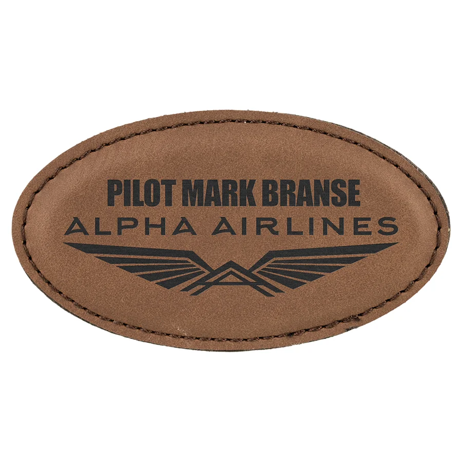 Dark Brown Leatherette Oval Name Badge with Magnet (Includes Engraving)