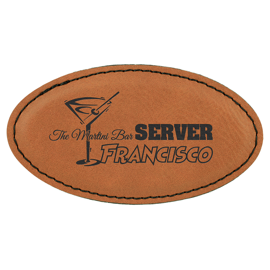  Rawhide Leatherette Oval Name Badge with Magnet (Includes Engraving)