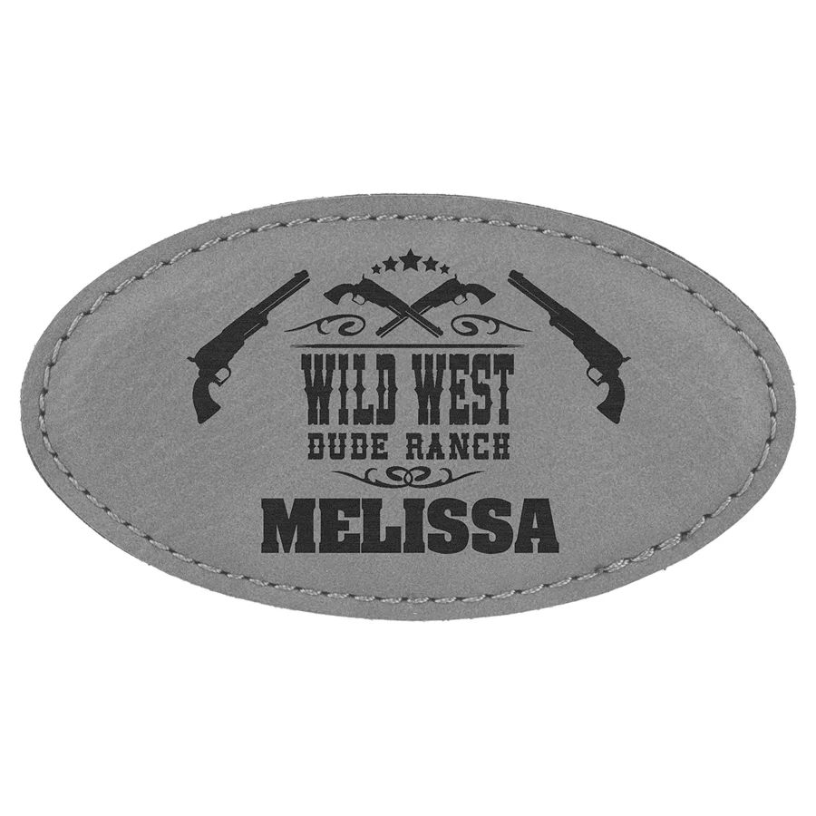 Gray Leatherette Oval Name Badge with Magnet (Includes Engraving)