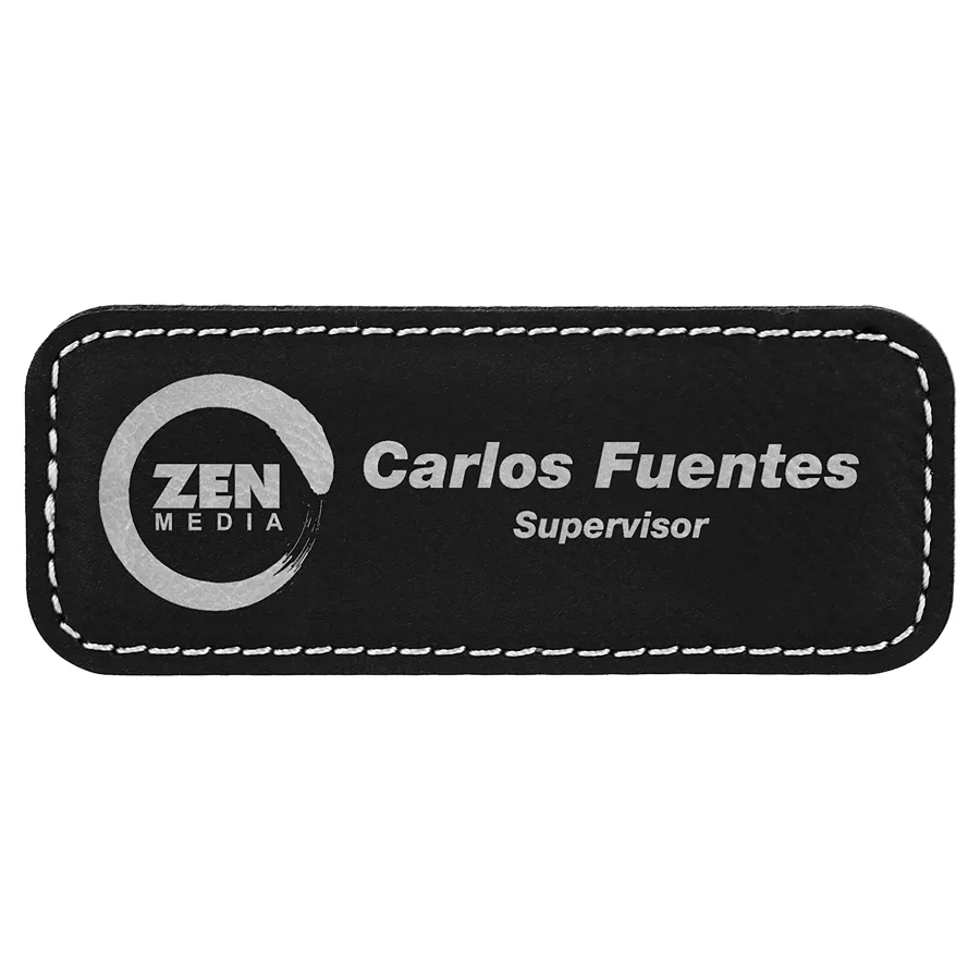 Black/Silver Leatherette Name Badge with Magnet (Includes Engraving)