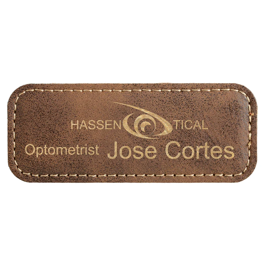 Rustic/Gold Leatherette Name Badge with Magnet (Includes Engraving)