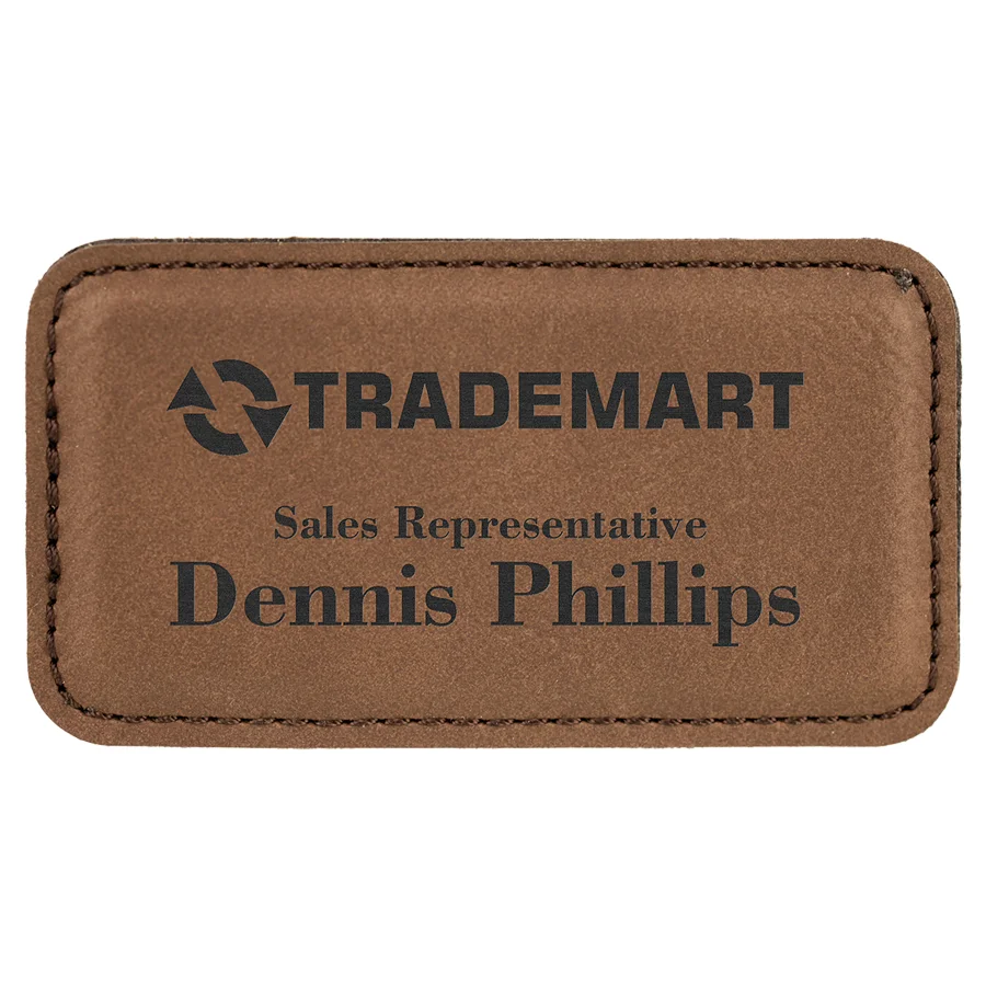 Dark Brown Leatherette Name Badge with Magnet (Includes Engraving)