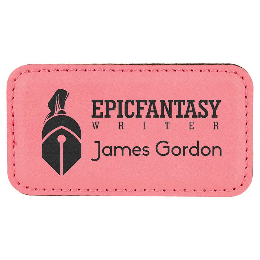 Pink/Black Leatherette Name Badge with Magnet (Includes Engraving)
