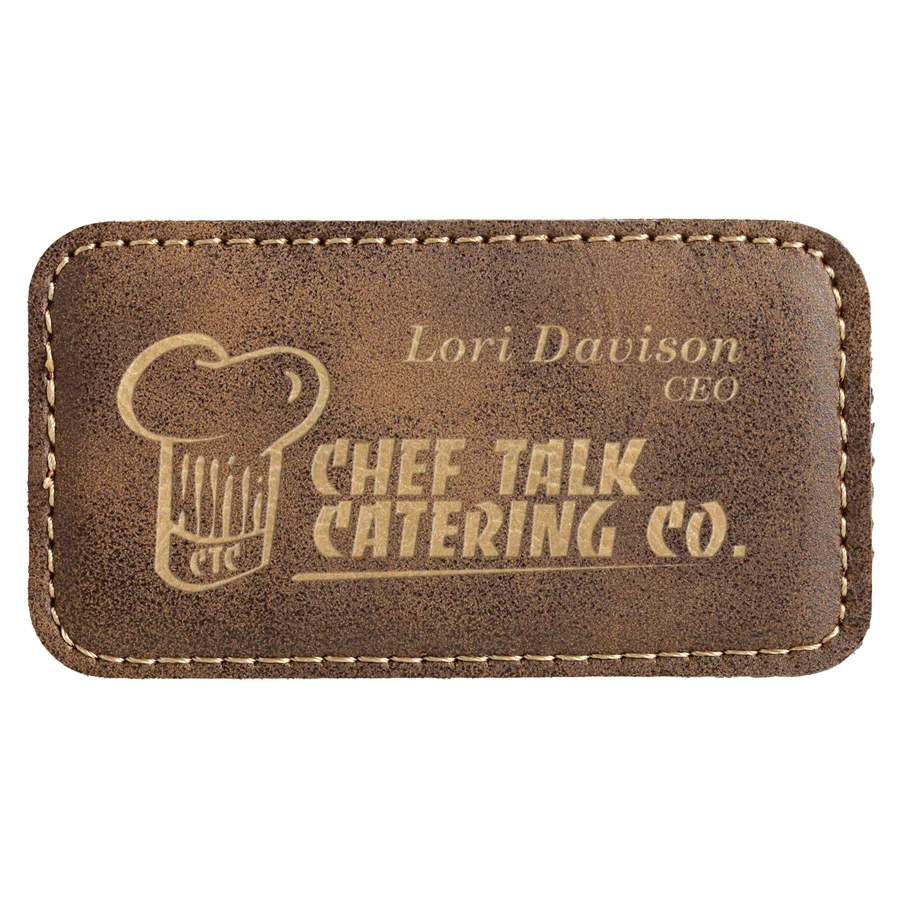Rustic/Gold Leatherette Name Badge with Magnet (Includes Engraving)