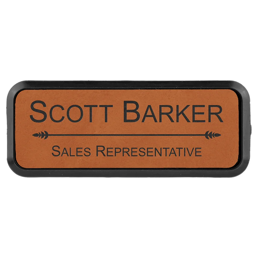 Rawhide Leatherette Name Badge & Frame with Magnet (Includes Engraving)
