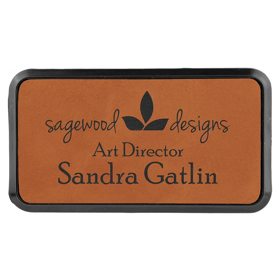 Rawhide Leatherette Name Badge & Frame with Magnet (Includes Engraving)