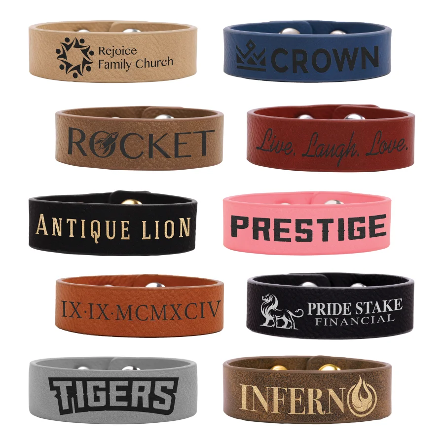 Adult Leatherette Cuff Bracelet 9.5" x 1"- 10 Colors (Includes Engraving)
