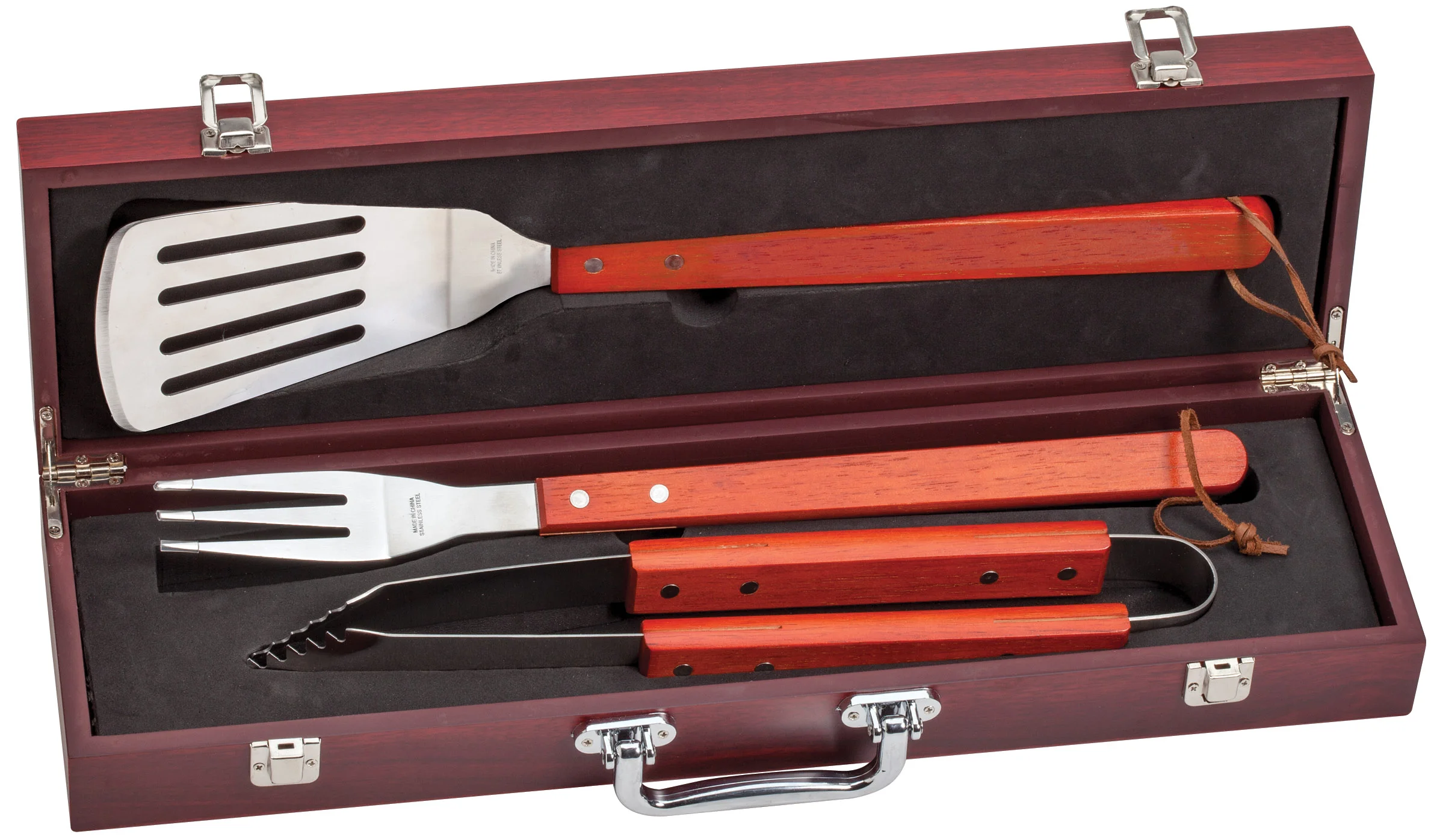 Rosewood BBQ Set/ SS tools 19.5" x 5.5" (Includes Engraving)